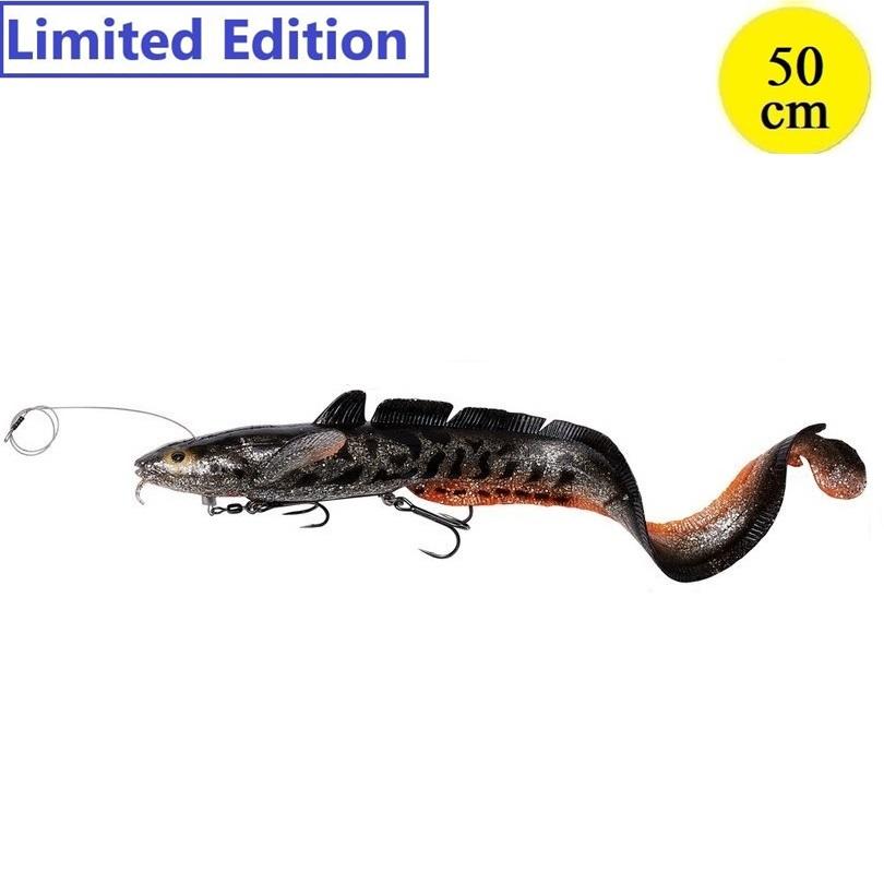 Savage Gear 3D Line Thru Burbot 50cm | Black Silver Orange UV