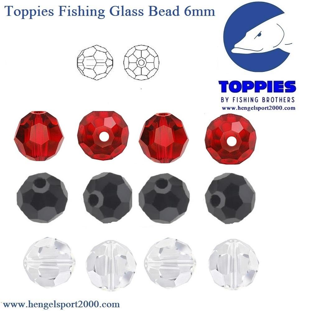 Toppies Fishing Glass Beads 6mm  Black-Red-Crystal