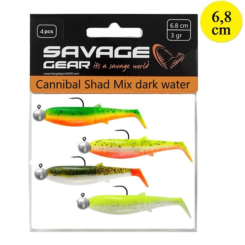 Savage Gear Cannibal Shad Mix dark water 6.8cm (4 pcs)