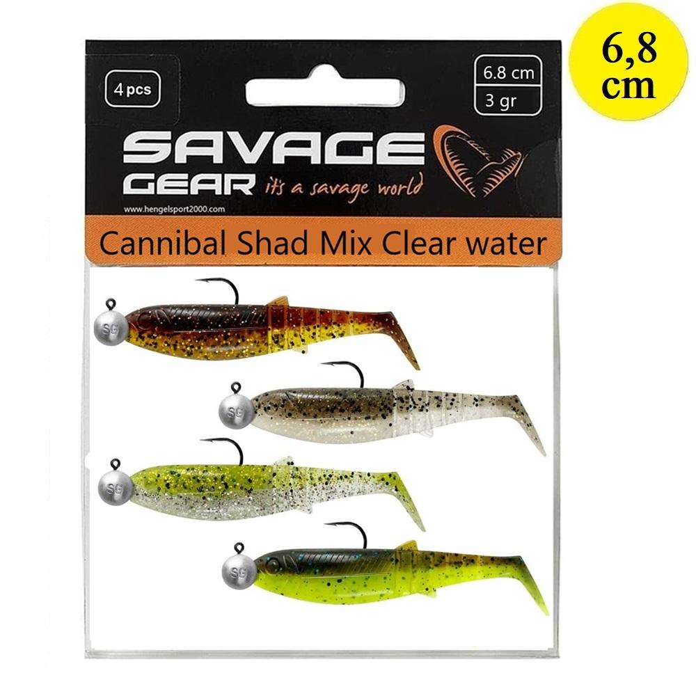 Savage Gear Cannibal Shad Mix Clear water 6.8cm (4 pcs)