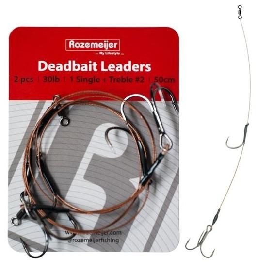 Rozemeijer Deadbait Leaders 1x single + treble 50cm 30lb | 1x single + #2 dreg (2pcs)