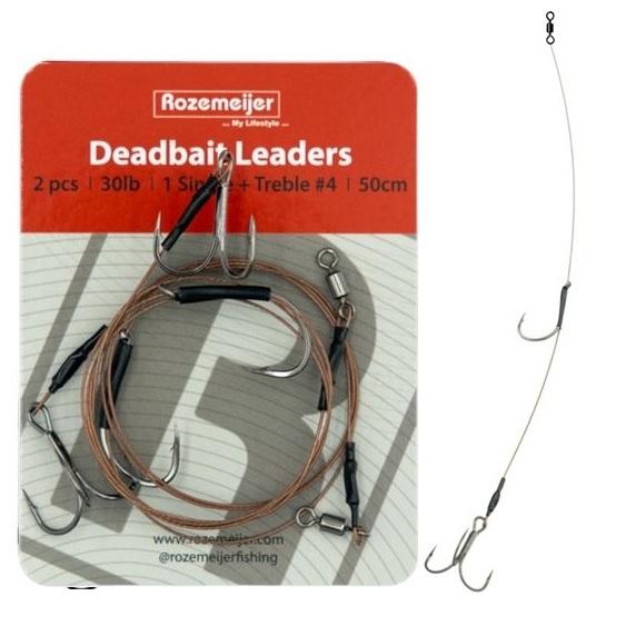 Rozemeijer Deadbait Leaders 1x single + treble 50cm 30lb | 1x single + #2 dreg (2pcs)