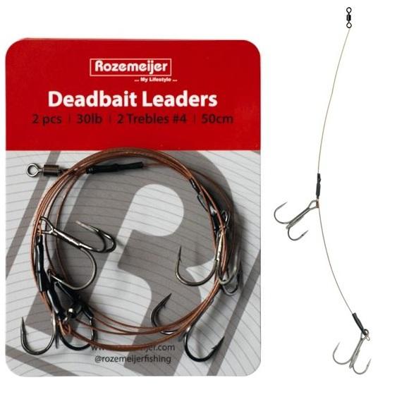 Rozemeijer Deadbait Leaders 2x treble 50cm 30lb | 2x maat #2 dreg (2pcs)